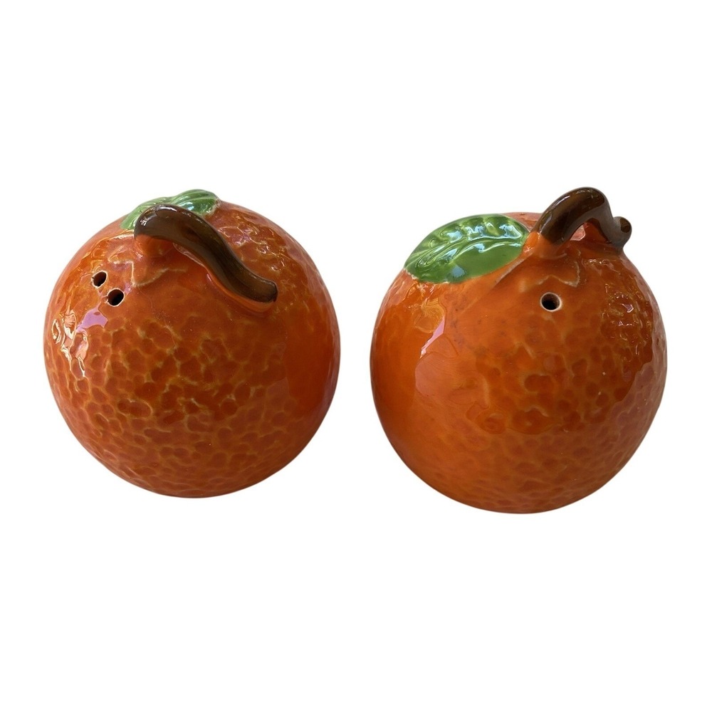 Vintage Orange Salt And Pepper Shakers Set Ceramic‎ Retro Fruit Kitchen Cute